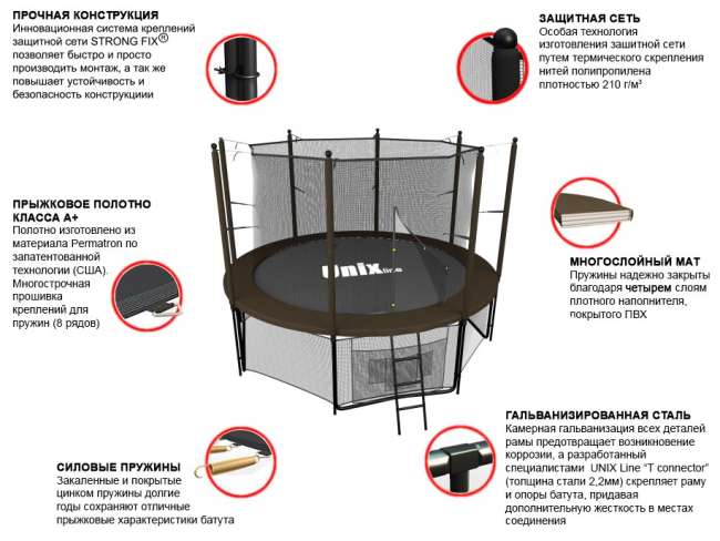Батут с сеткой UNIX line 8 ft Black / Brown (inside)