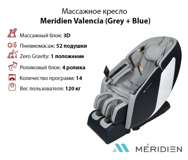 Массажное кресло Meridien Valencia (Grey + Blue) Массажное кресло Meridien Valencia (Grey + Blue)
