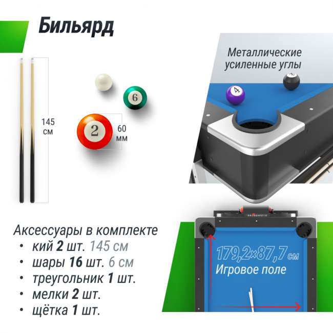 Игровой стол трансформер UNIX Line 4 в 1 (204х112 cм) Black
