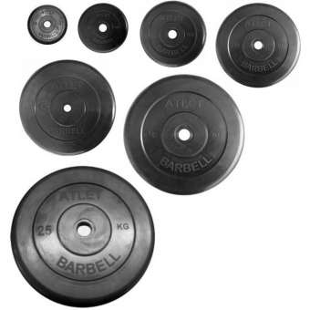 Диски обрезиненные Barbell Atlet 26 мм черные, вес от 1,25 до 25 кг в ассортименте