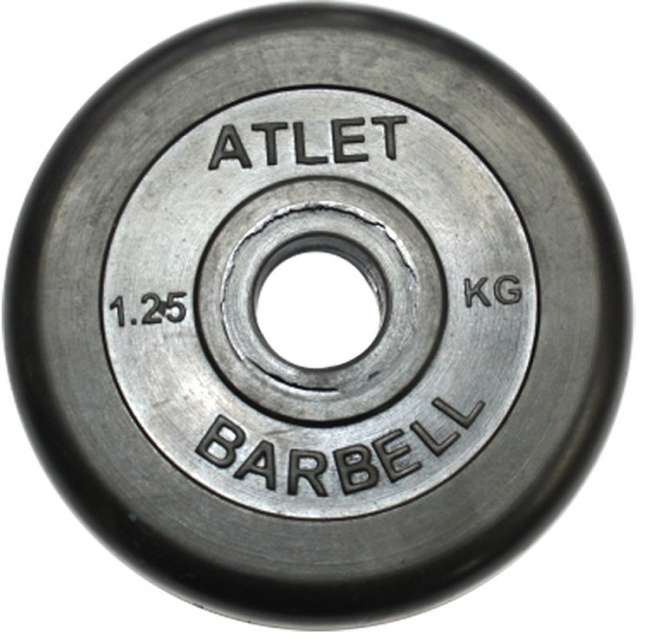 Диски обрезиненные Barbell Atlet 26 мм черные, вес от 1,25 до 25 кг в ассортименте