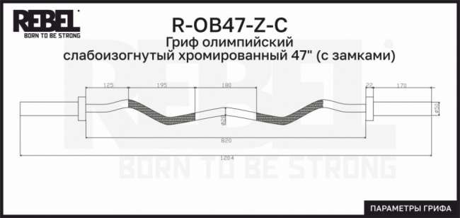 Гриф олимпийский слабоизогнутый 47" REBEL хромированный с замками R-OB47-Z-C Гриф олимпийский слабоизогнутый 47" REBEL хромированный с замками R-OB47-Z-C