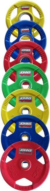 Диски обрезиненные Johns с тройным хватом 50 мм цветные, вес от 1,25 до 25 кг в ассортименте Диски обрезиненные Johns с тройным хватом 50 мм цветные, вес от 1,25 до 25 кг в ассортименте